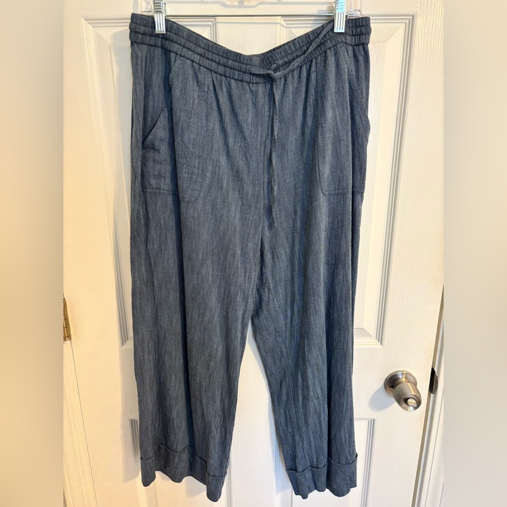 LOFT Denim Blue Linen Trousers - Large